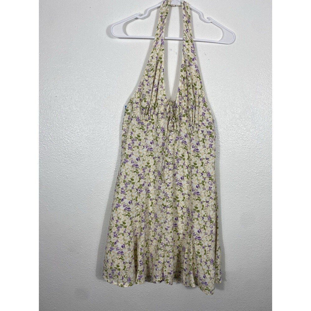 Maeve by Anthropologie Cream Halter Mini Dress with Lavender Floral 100% Viscose - Picture 5 of 16